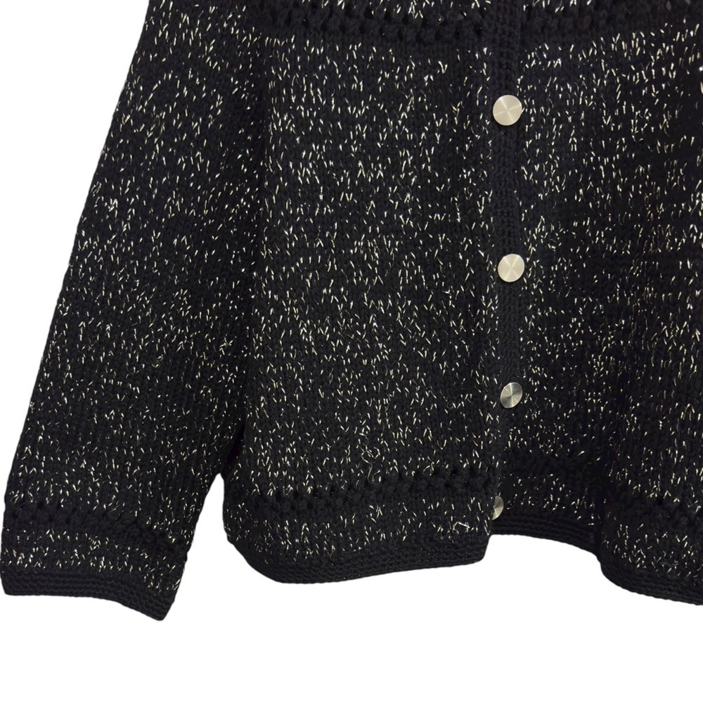 Vintage Black Metallic Knit Cardigan Sweater Button Front Long Sleeve - Picture 3 of 10